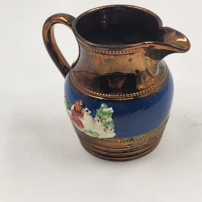 Allertons Longton Pottery Copper Lustre Staffordshire Pitcher Blue Band Raised