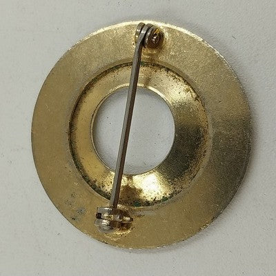 Gold Tone Round Plain & Engraved Scroll Pattern Circular Brooch Pin 1.5" Vintage