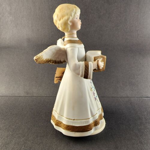 Schmid Ceramic Angel Musical Music Box Accordion Brahms Lullaby Turns Movement