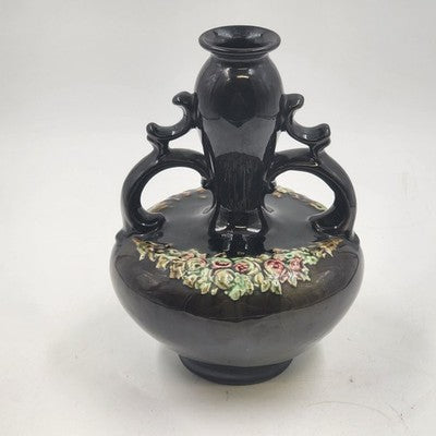 Peters & Reed Pottery Garland Floral Dual Handle Squat Vase 9" Craft Art