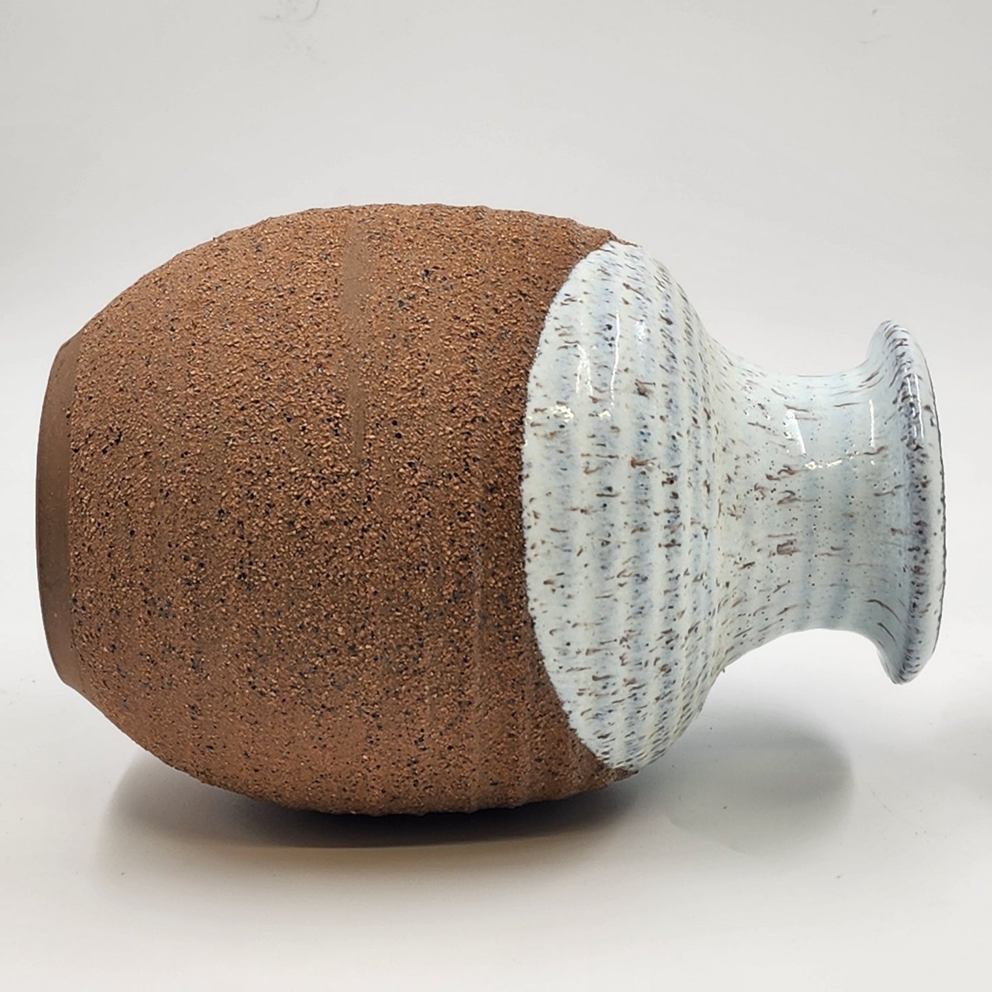 Hand Made Studio Pottery Vase 8.5"h Brown Ringed Clay Glazed Upper and Inside