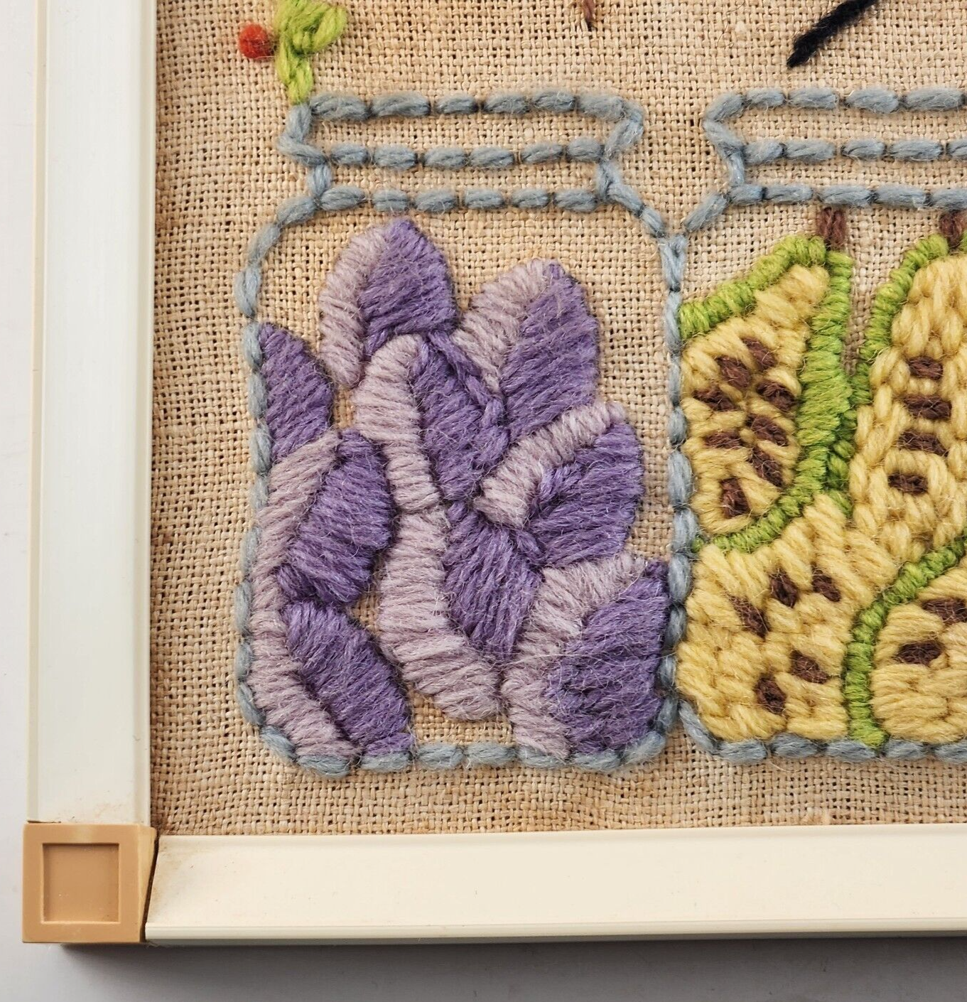 Framed Yarn Needlepoint Crewel Art Retro Kitchen Love 15"x11" MCM 60s Mod