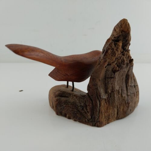 Wren Bird on Branch Signed Bryan Whaley Hand Carved Folk Art Sculpture 4.5"