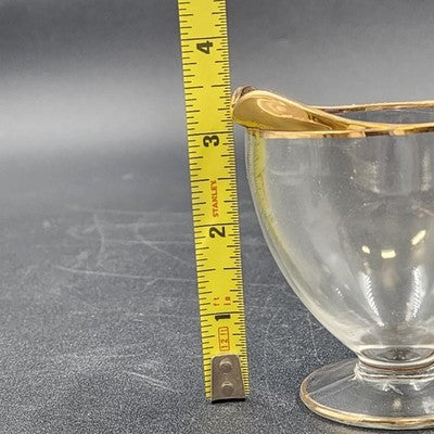 Crystal Clear Glass Sugar Bowl & Creamer 3.25" Gold Gilt Rim Scroll Handle