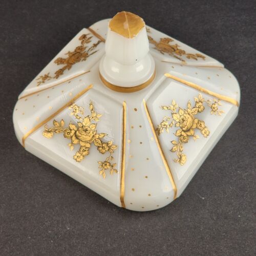 Milk Glass Wedding Box Candy Dish Pedestal Compote w Lid Gold Decorations Roses