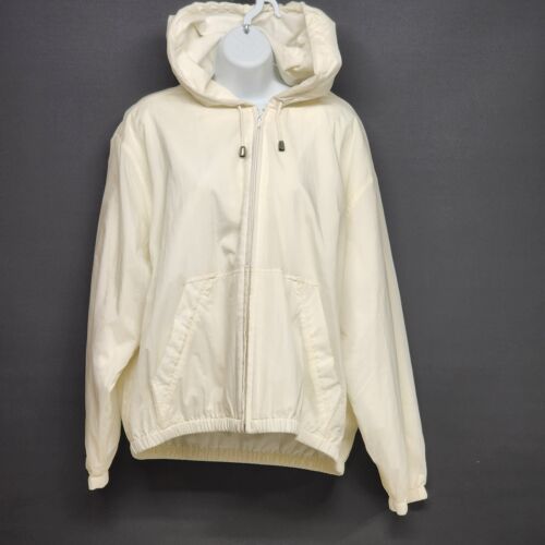 Eddie Bauer Women White Hooded Windbreaker Zipper Jacket Size XL Vintage