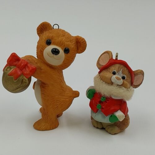 Set of 2 Hallmark Keepsake Christmas Ornaments – 1984 Santa Mouse & Cinnamon Bear – Vintage Holiday Collectibles with Original Boxes