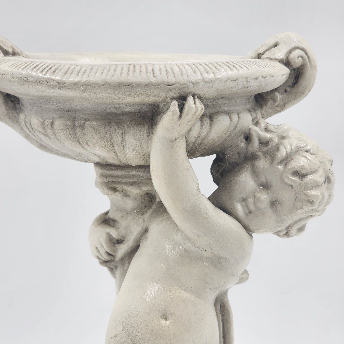 Alexander Backer Chalkware Cherub Angel Statue w/ Bowl Pedestal Ceramic 12" 1940
