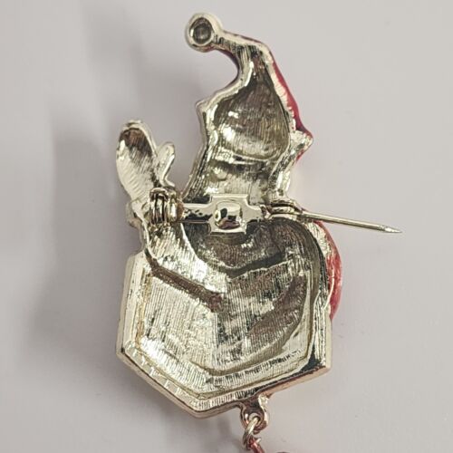 Santa Claus Waving from Chimney Brooch Dangling Bell in Hand 2.5" x 1" Vintage