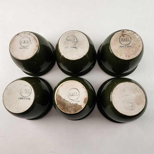 Set 6 Hall Pottery Green White Custard Cups Ramekin Dessert Restaurant