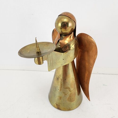 Christmas Angel Candle Holder Figurine – 6" Tall – Copper Bronze Finish – Spiked Taper Candle Base