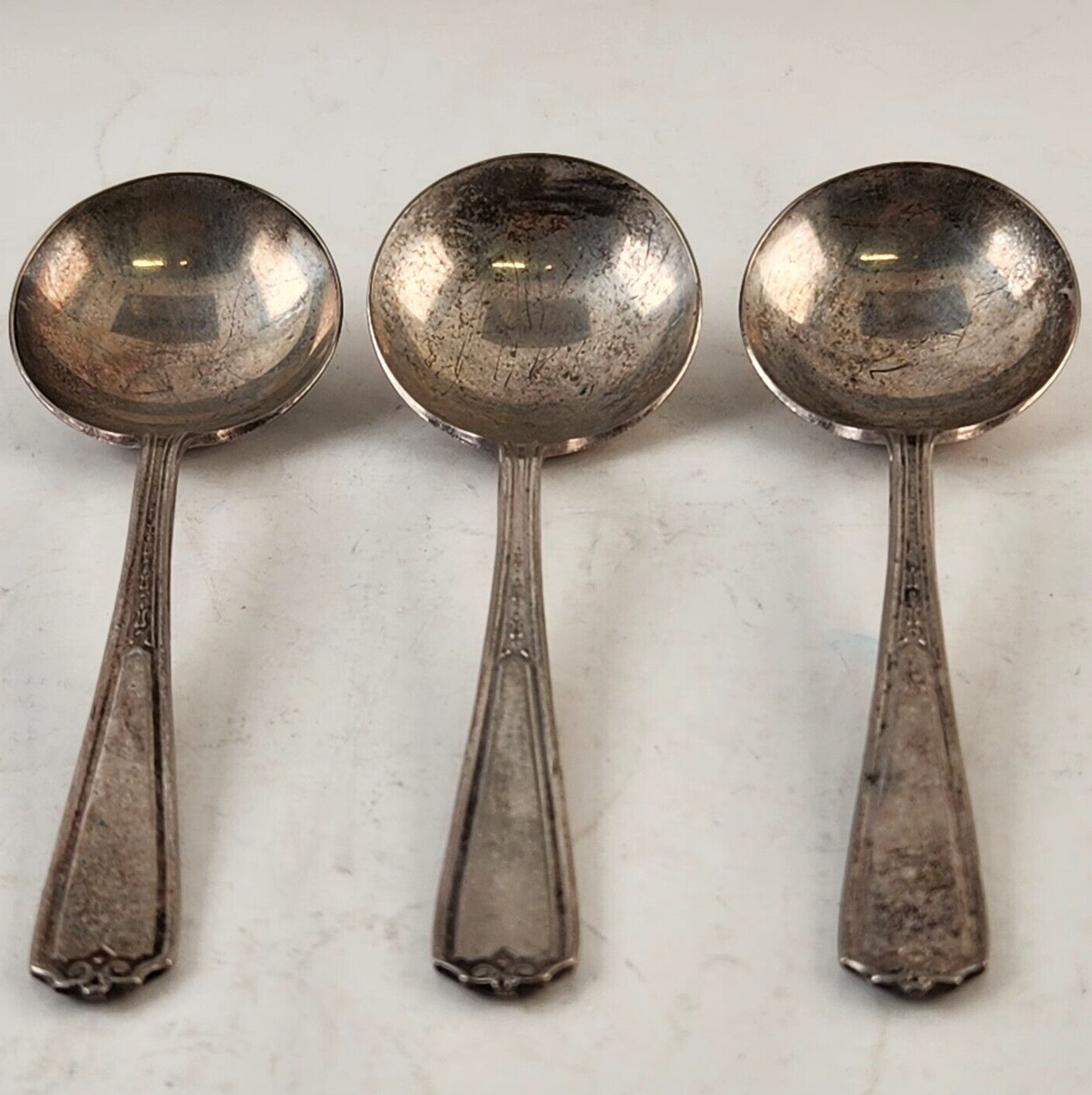 3 Round Dinner Spoons Electroplated Nickel Silver Unbranded 5" Long