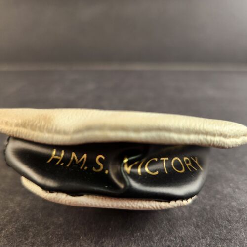 HMS Victory Sailor Cap Coin Purse Zip Close Vintage England Ship Leather 1950s