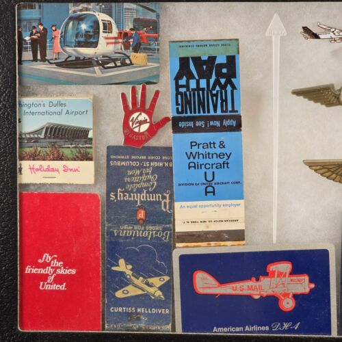 Vintage Air Travel Souvenir Display Box w TWA Delta United Pratt & Whitney Items