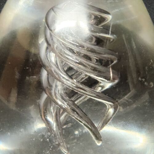 Egg Shaped Clear Art Glass Paperweight with Quadruple Clear Swirl 3.75" x 3"