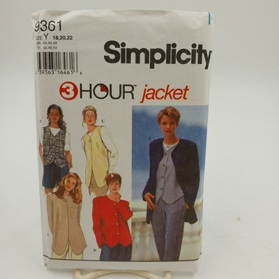 Simplicity 9361 Vtg Sewing Pattern 3 Hour Misses Jackets Vests Uncut 18-22 1995