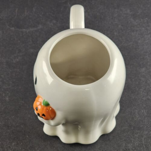 Ghost Mug 16 oz Holding a Jack-O-Lantern Halloween Scary Cup White 4.5" Tall
