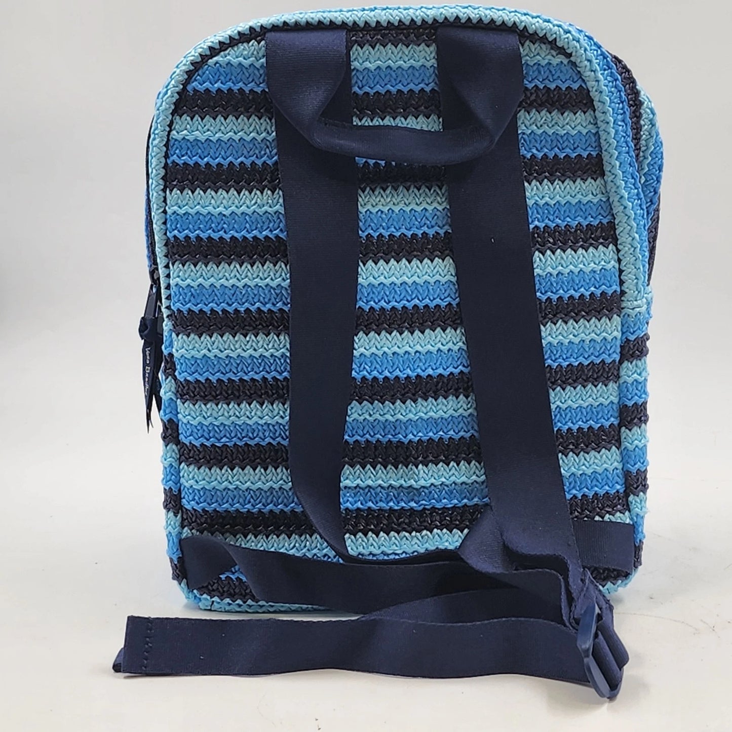 Vera Bradley Crochet Backpack Woven NWT Light Blue Navy Straps 12.75” x 10.5
