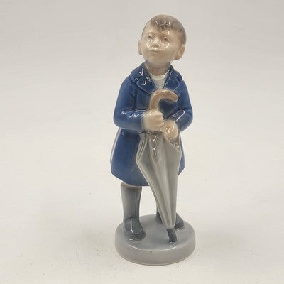 Royal Copenhagen April Boy Umbrella Figurine Porcelain Denmark 6.5"