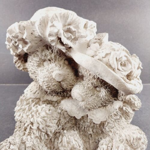 Mother and Baby Bears Wearing Hats Scarves Cuddling Concrete Sculpture 7"x7"x6"