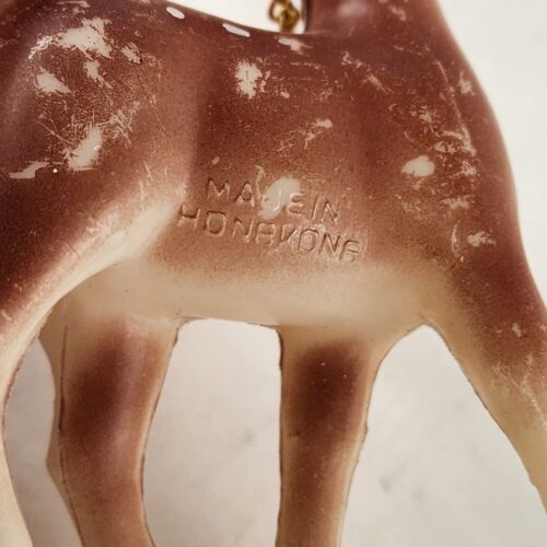 3 Plastic Hollow Reindeer Vintage Figurines Bells Hong Kong 4.5"h Glitter Tails