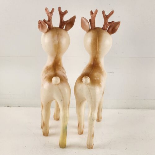 2 Soft Plastic Reindeer Fawns Faded Color Figurines Christmas 8" Tall Vintage