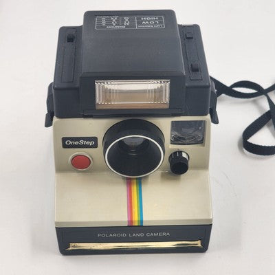 Polaroid Land Camera One Step Focal 600 Flash Rainbow Stripe w Manual Black Case
