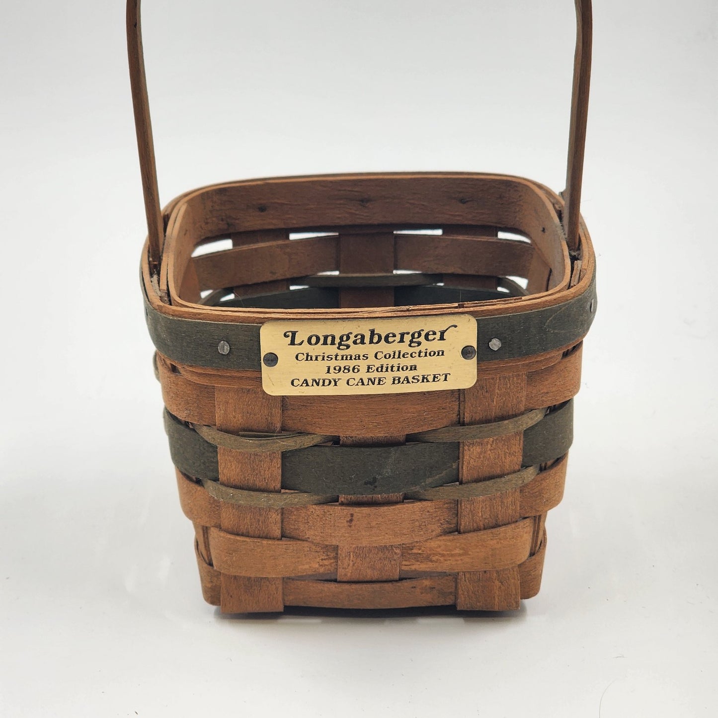 Longaberger Candy Cane Basket Christmas 1986 Collection Green Accent 5"x5"x4"