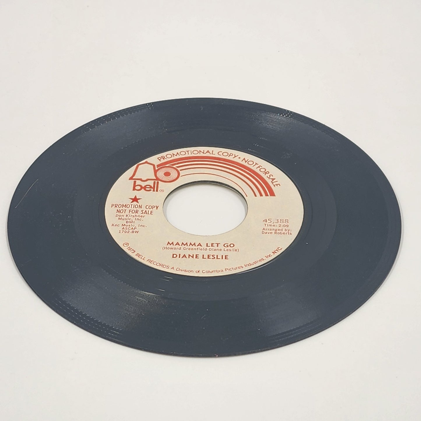 Diane Leslie Bell Records Promotion Copy of Mamma Let Go Vinyl 7" 45 RPM 1973