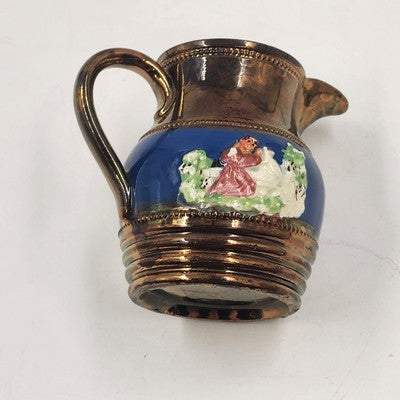 Allertons Longton Pottery Copper Lustre Staffordshire Pitcher Blue Band Raised