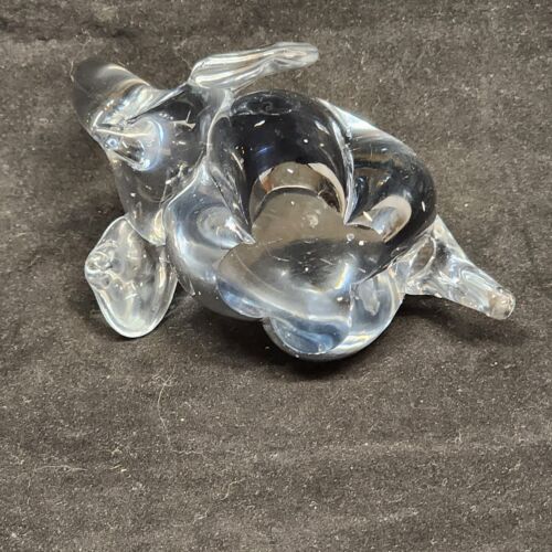 Clear Glass Elephant Figurine Paperweight 4" Long x 4.5" Tall Trunk Up Good Luck