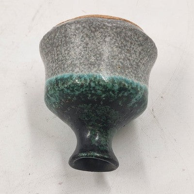 Studio Art Pottery Stoneware Small Bud Vase Green Over Gray 2.75"d x 3"h