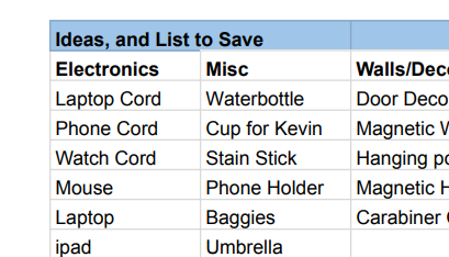 Packing List, free on Google Drive. FREE DOWNLOAD