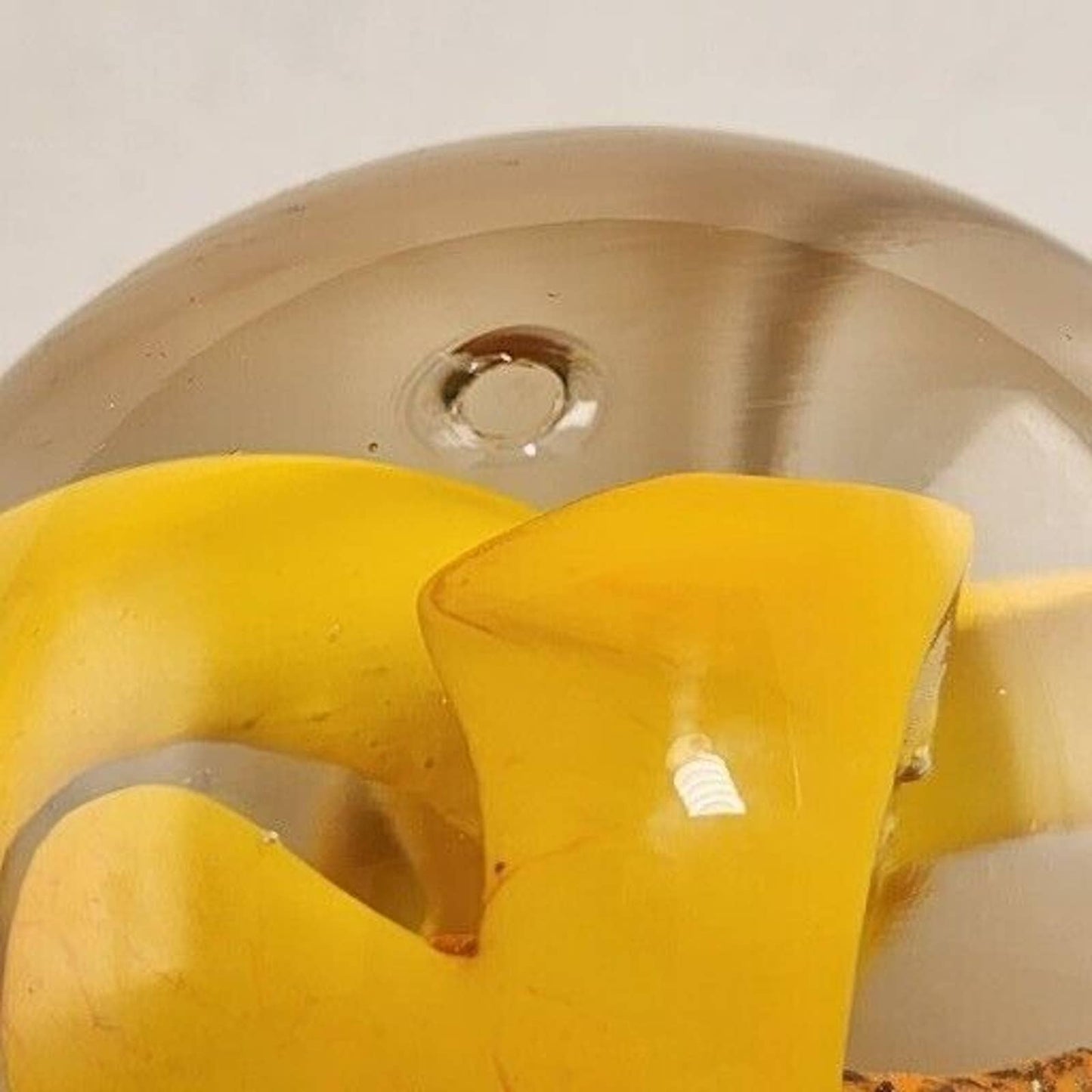 Yellow Orange Flower Glass Orb Round Paperweight 2.75" Across Marked E&W 1976