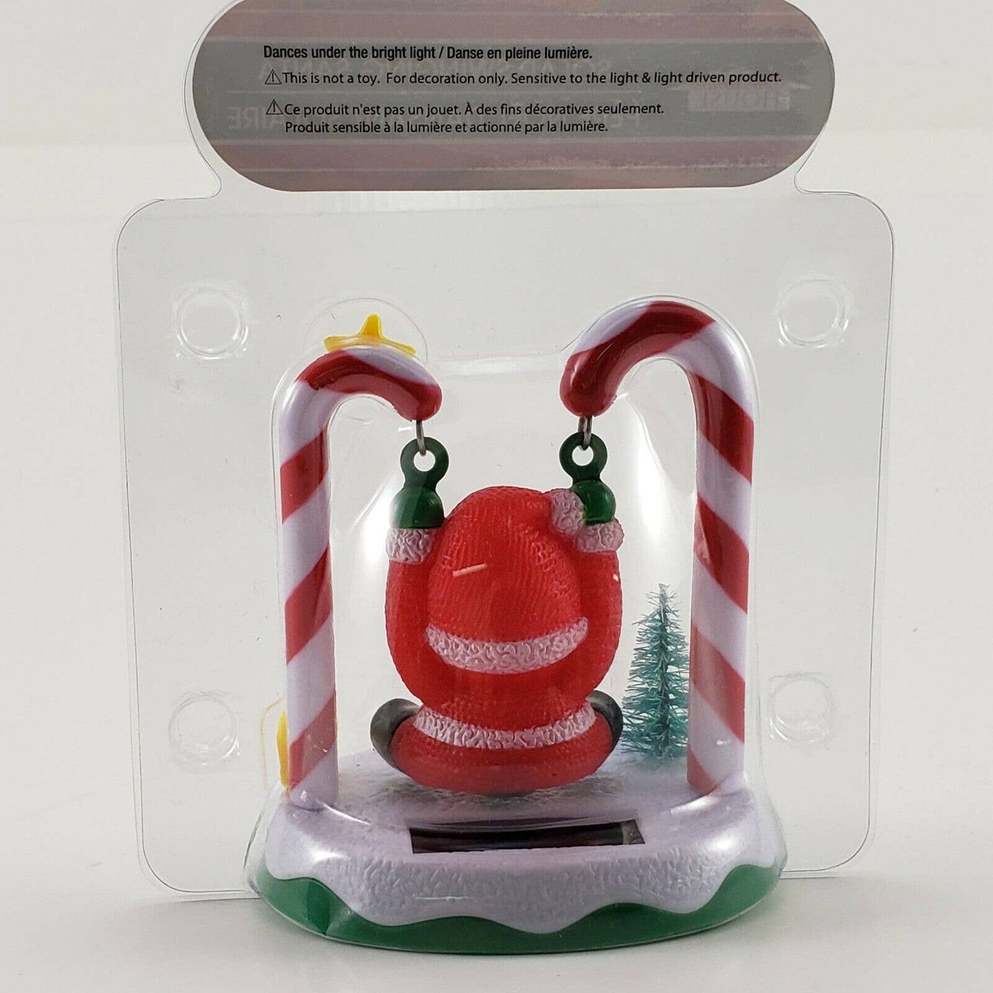 Solar Swinging Santa Decoration 3½" Tall Christmas Figure Candy Cane