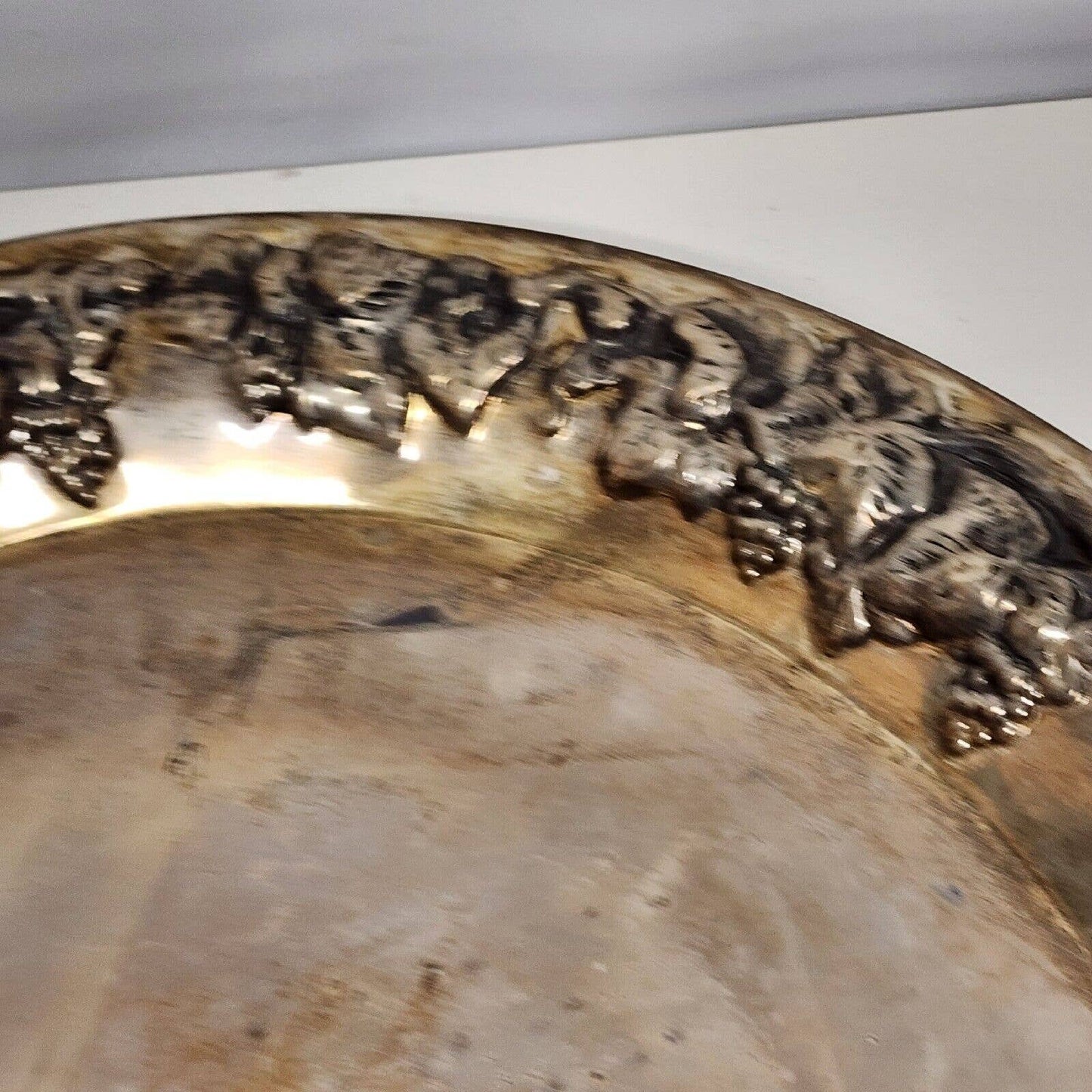 Silverplate Serving Tray Fruit & Grapes Border Art Nouveau Ornate Platter 14.5"w