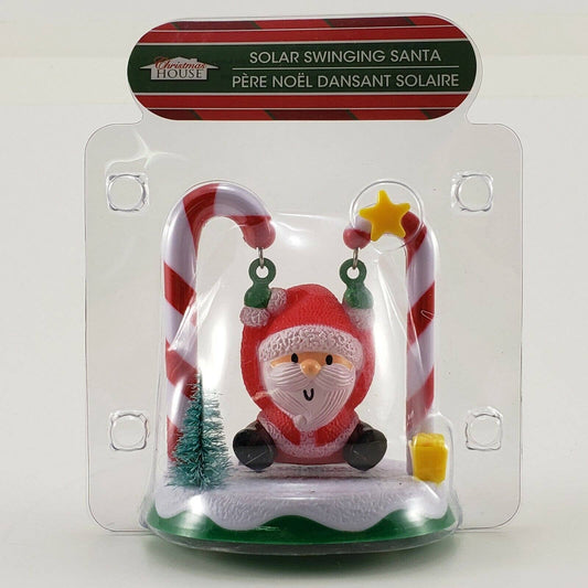 Solar Swinging Santa Decoration 3½" Tall Christmas Figure Candy Cane