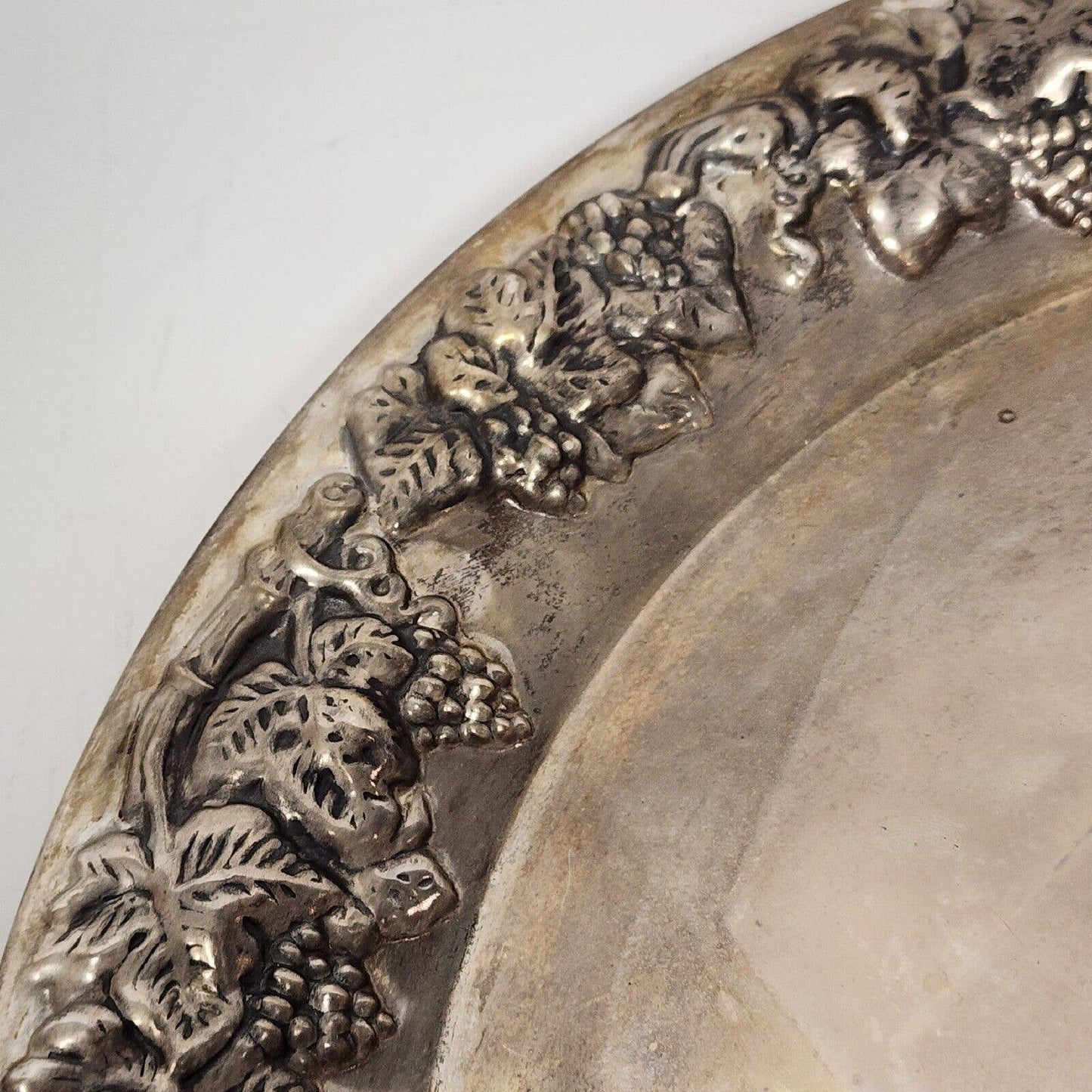 Silverplate Serving Tray Fruit & Grapes Border Art Nouveau Ornate Platter 14.5"w