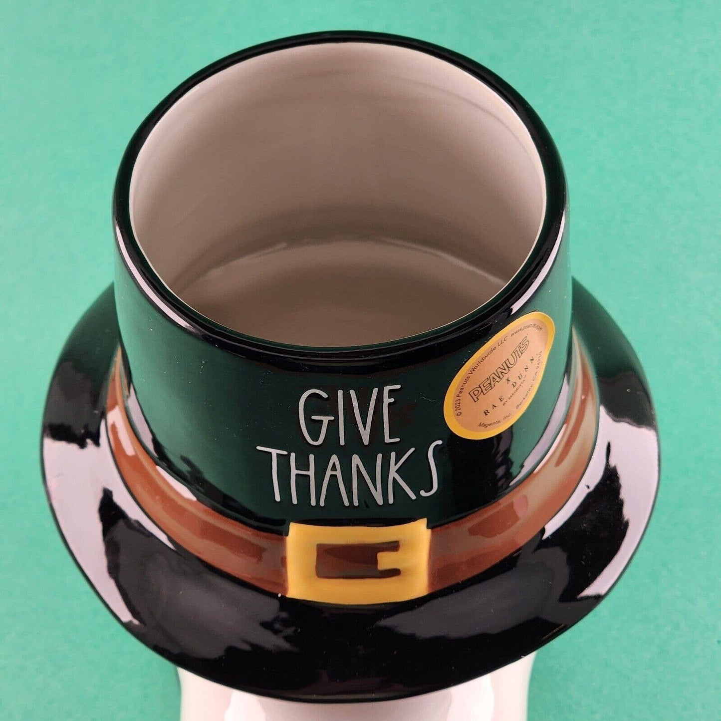 Rae Dunn Peanuts Snoopy Head GIVE THANKS Canister Cookie Jar Hat Top Removes NWT
