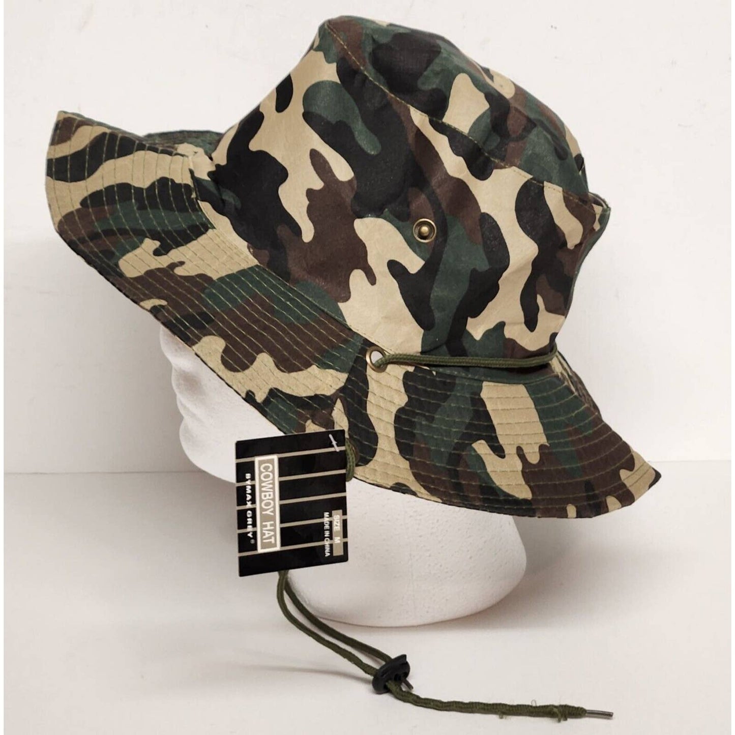 Camo Boonie Safari Cowboy Hat By Max Grey Size Medium Made in China NOS