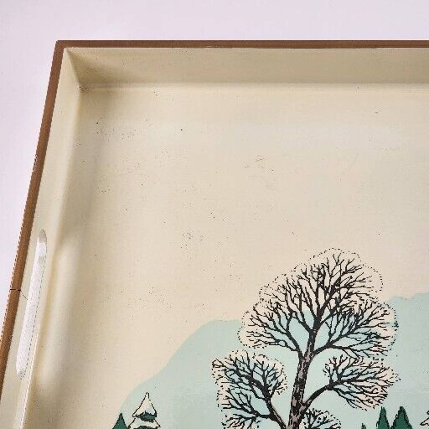 Japanese Lacquerware White Serving Tray 70's Squared Corners 16"x10" Ice Skating