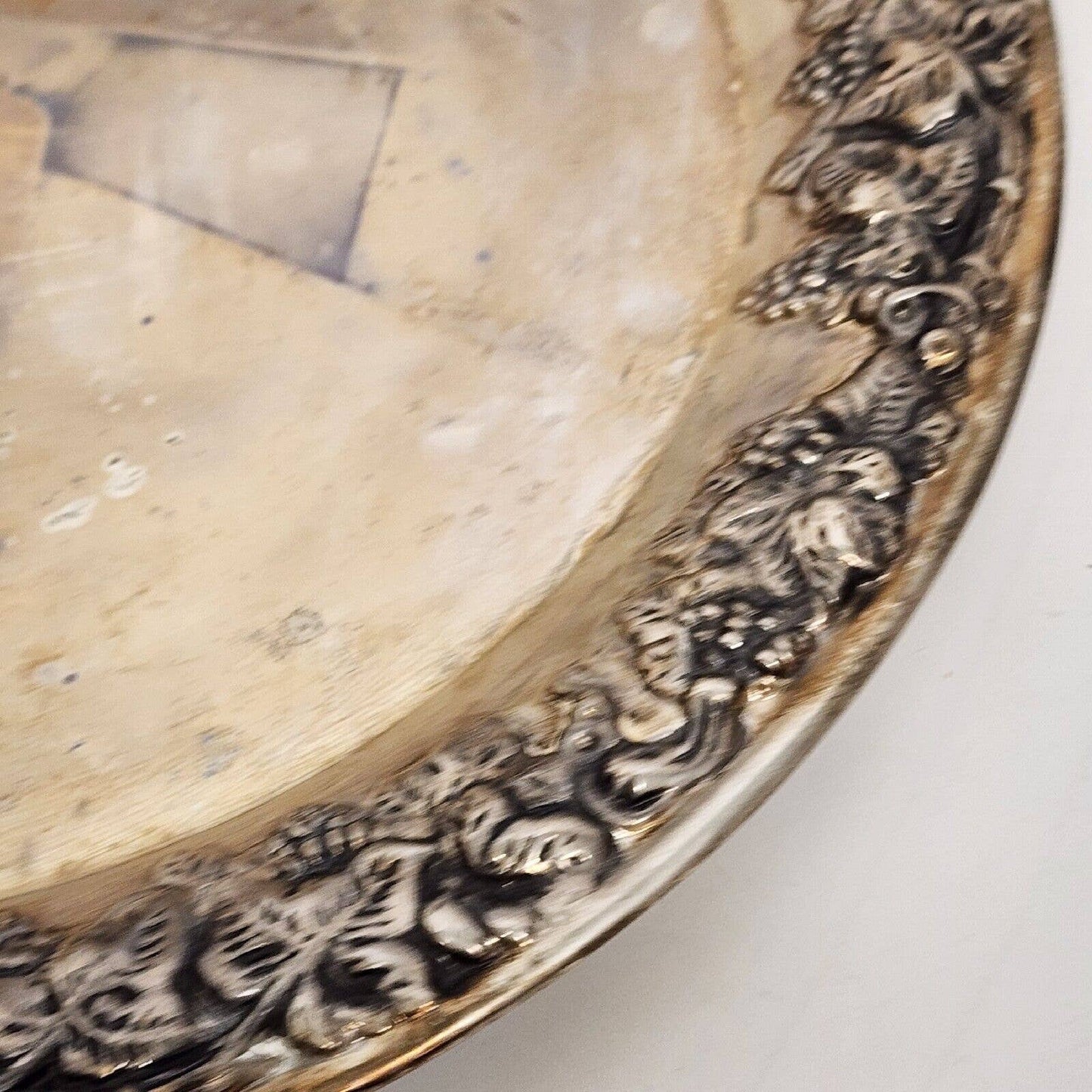 Silverplate Serving Tray Fruit & Grapes Border Art Nouveau Ornate Platter 14.5"w