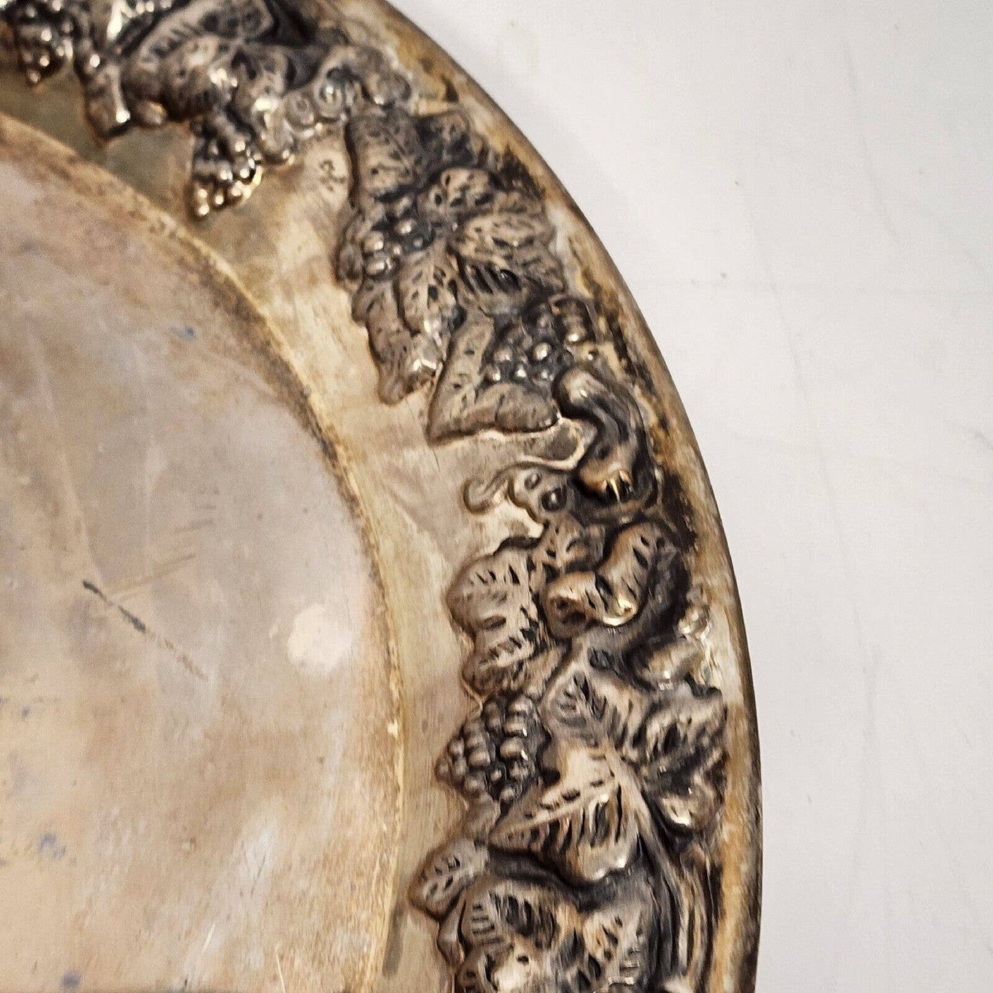 Silverplate Serving Tray Fruit & Grapes Border Art Nouveau Ornate Platter 14.5"w