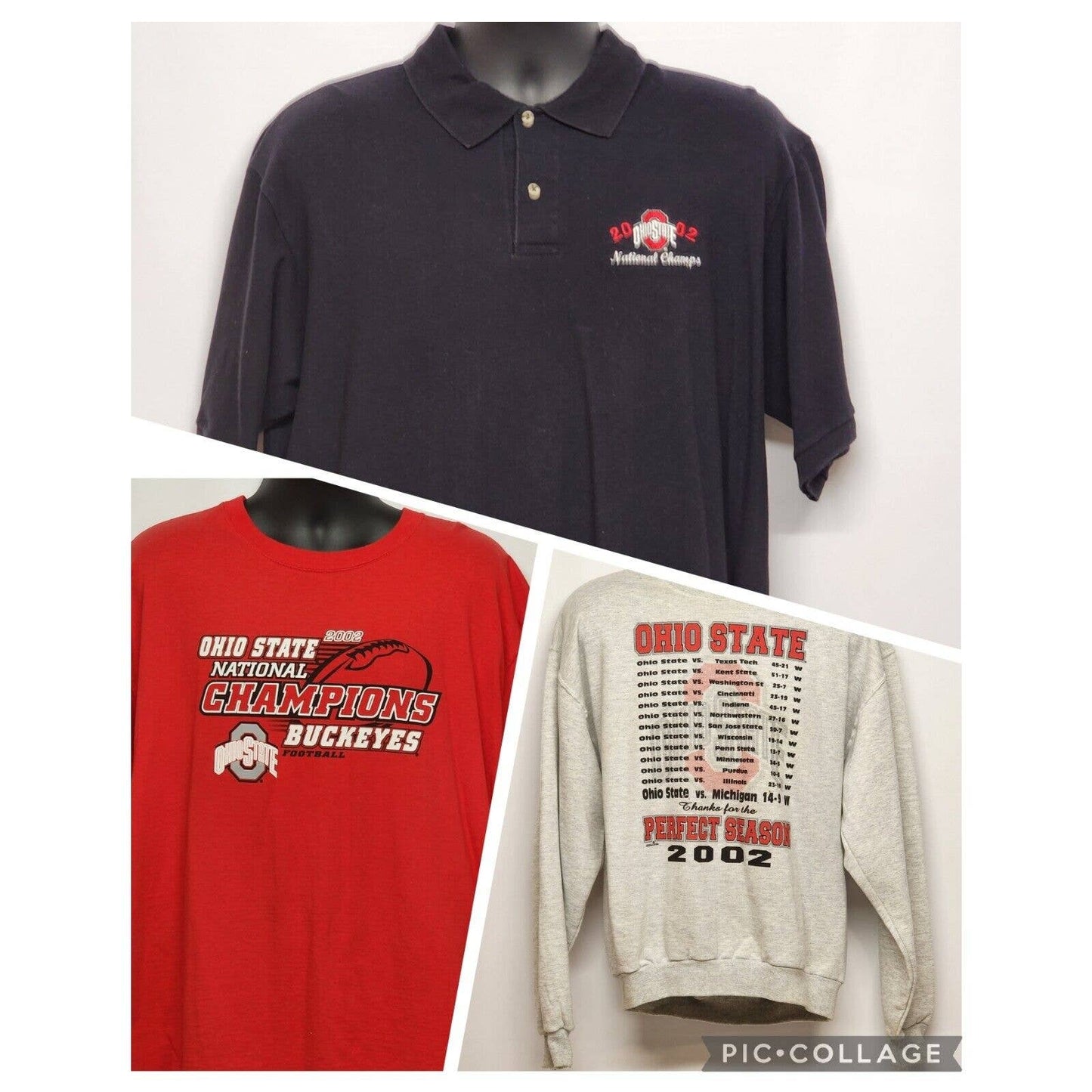 3 Shirts Large Ohio State Buckeyes 2002 National Champs Polo T-Shirt Sweatshirt