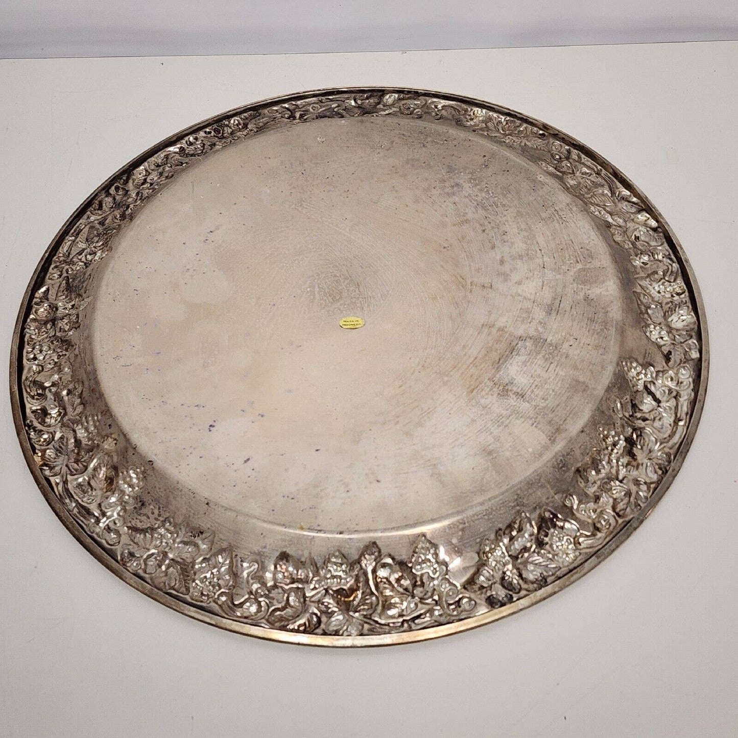 Silverplate Serving Tray Fruit & Grapes Border Art Nouveau Ornate Platter 14.5"w