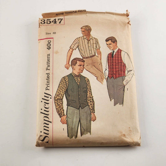 Simplicity 3547 Vintage Sewing Pattern Size 40 Young Mans Shirt and Vest