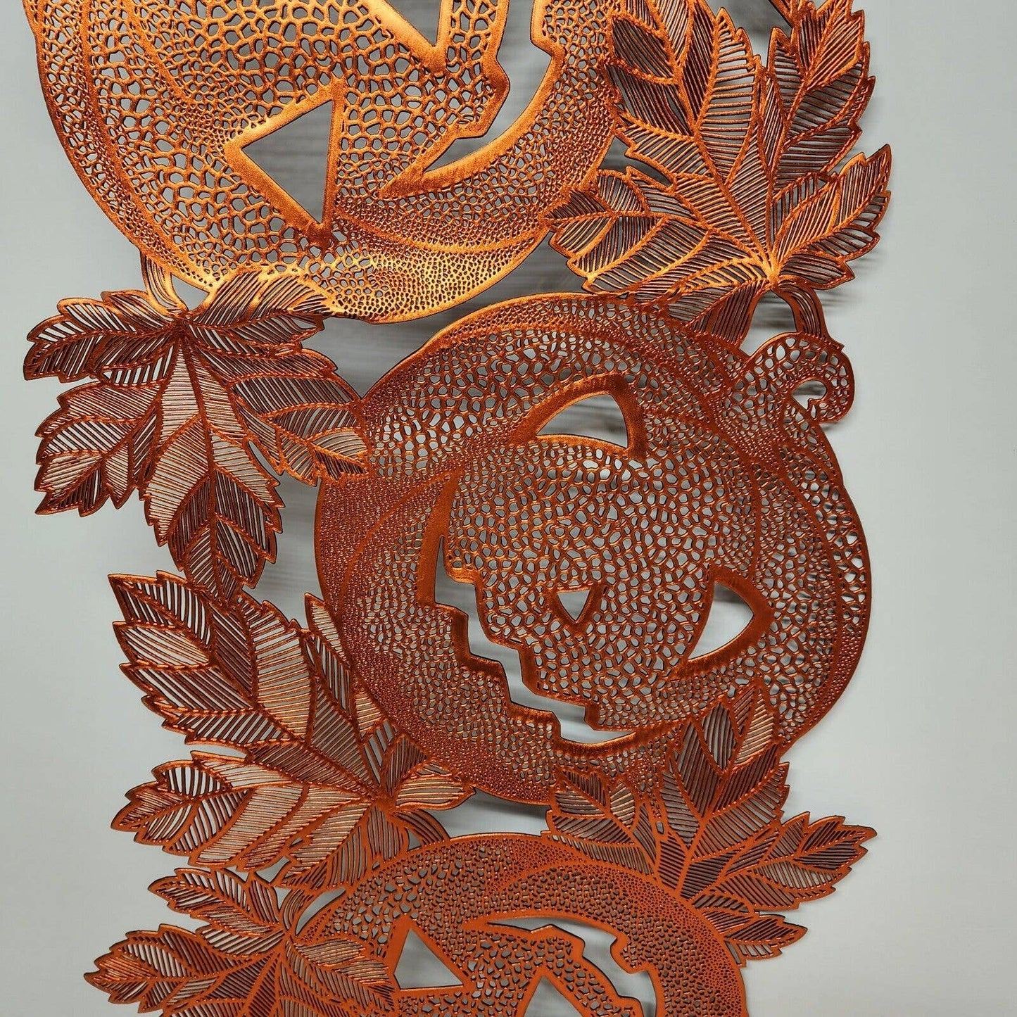 Halloween Pumpkin Table Runner Cut Out Orange Vinyl 16" x 41" Jack-O-Lantern NWT