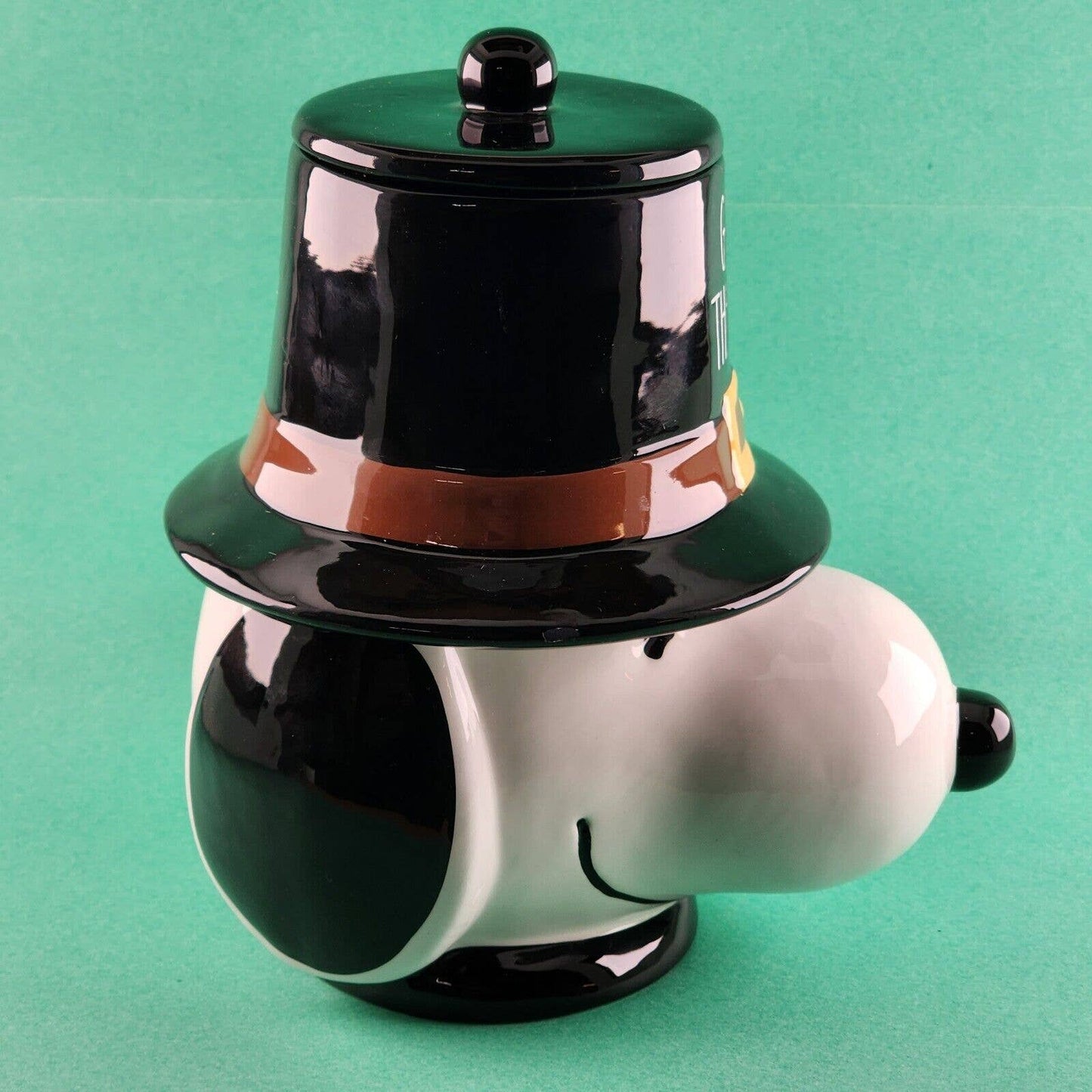 Rae Dunn Peanuts Snoopy Head GIVE THANKS Canister Cookie Jar Hat Top Removes NWT