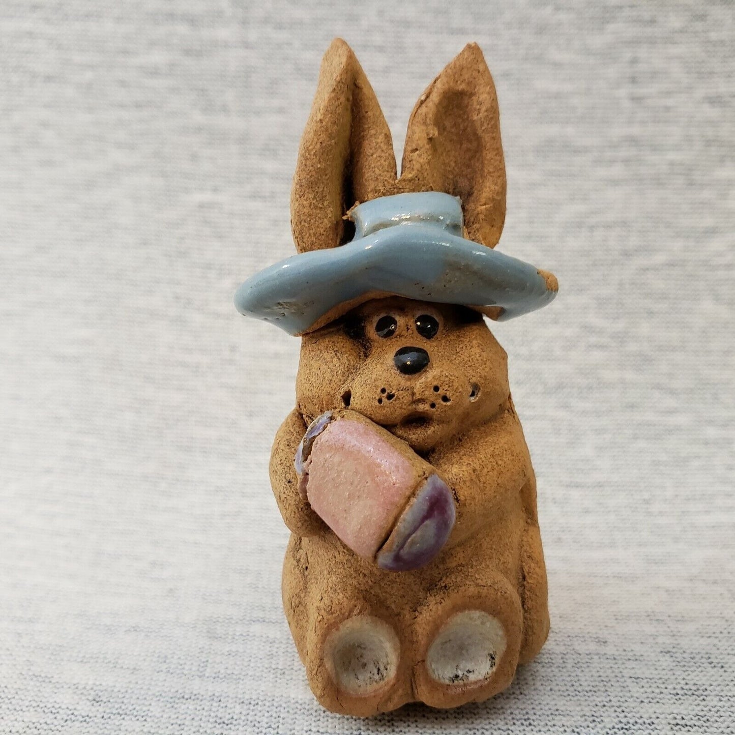 4 Vintage Hindt Mini Easter Rabbit Figurines Hand Painted Artist Signed 1970s