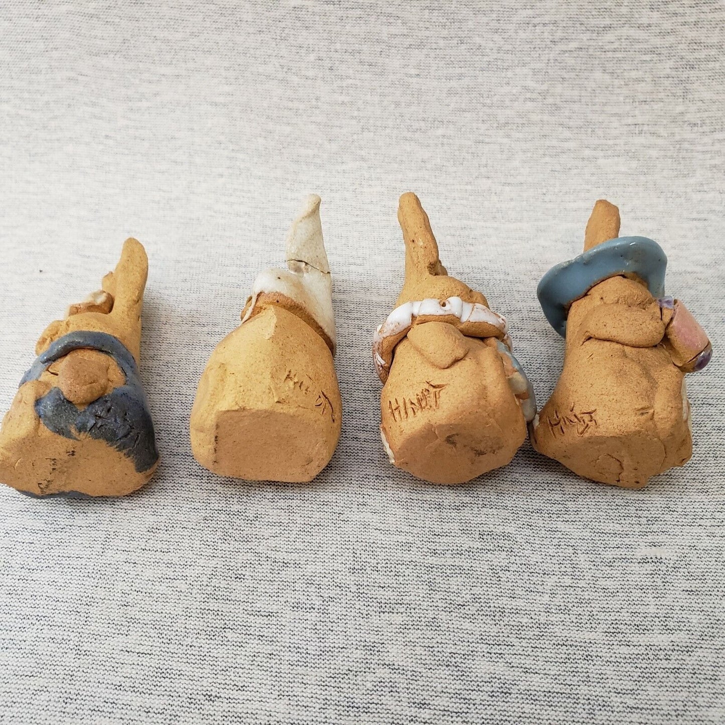 4 Vintage Hindt Mini Easter Rabbit Figurines Hand Painted Artist Signed 1970s
